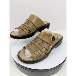 Propet Womens Leather Slide Orthopedic Walking Sandals Tan Comfort Wedges Size 6